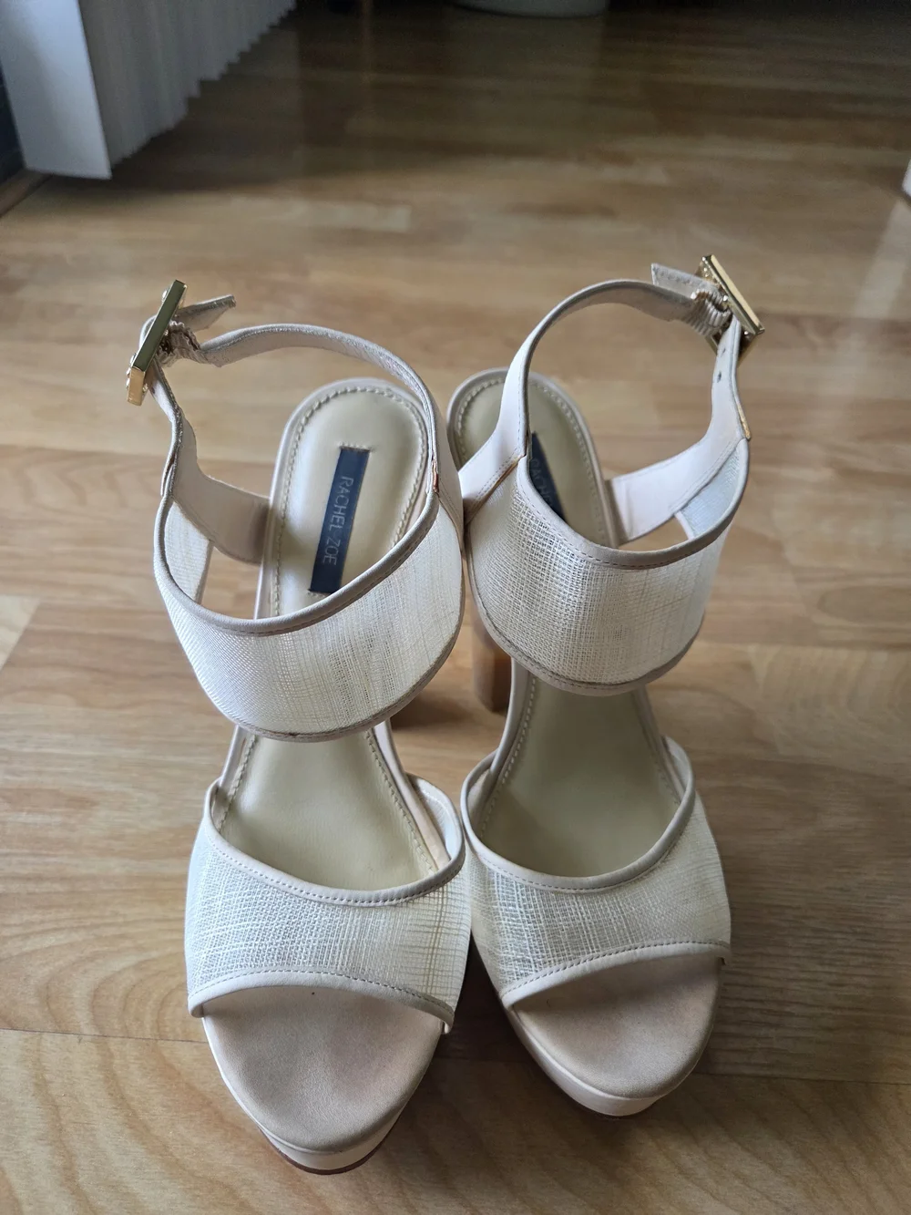 Rachel Zoe Cream-Beige Platform Ankle Strap Sandals